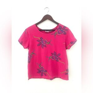 Vintage Red Ginger Cotton Stuff Pink Floral T-Shirt, Women’s Medium